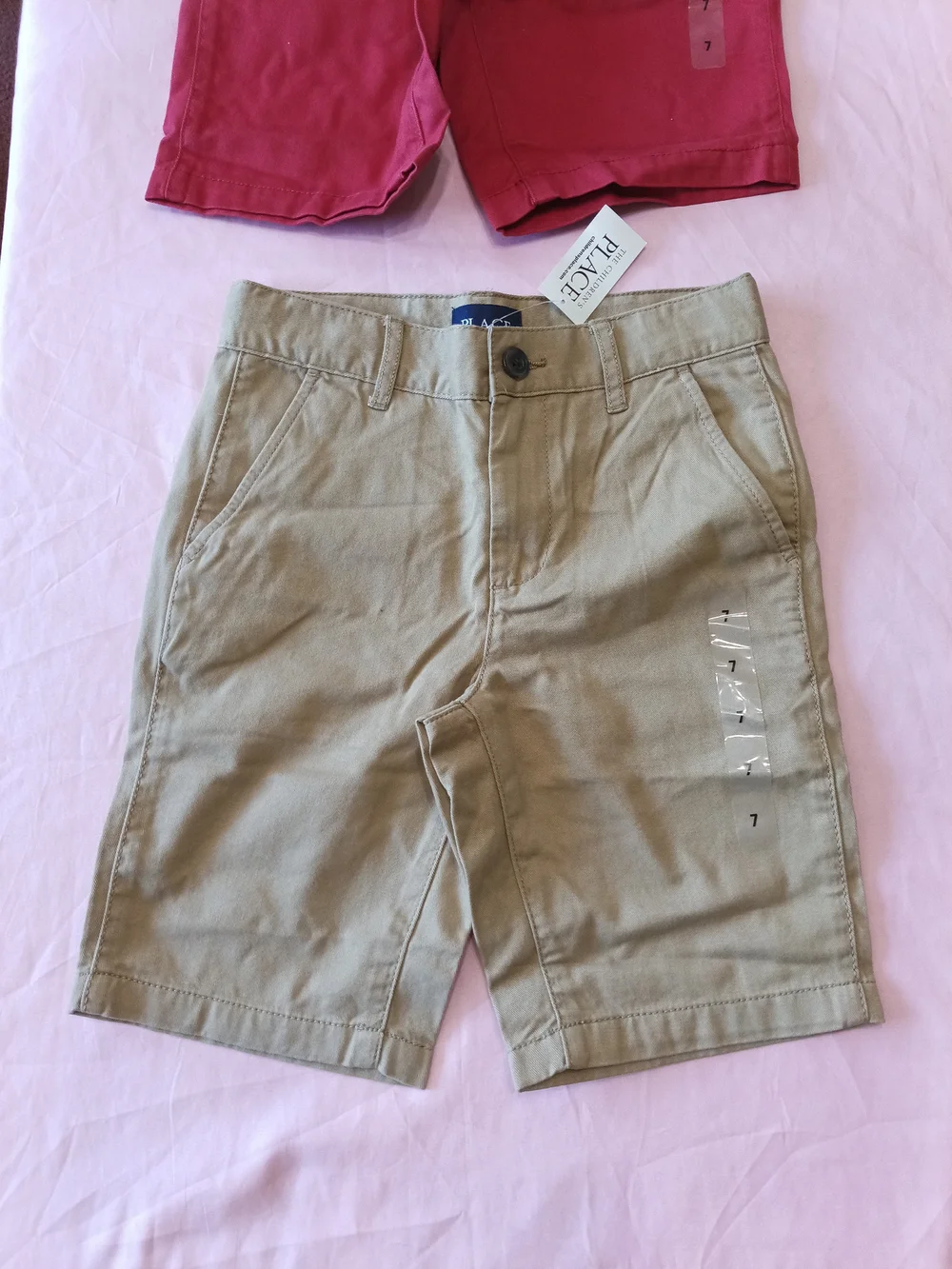 The Children's Place Red and Khaki Boys' Chino Shorts - Set Of 2 Sz. 7